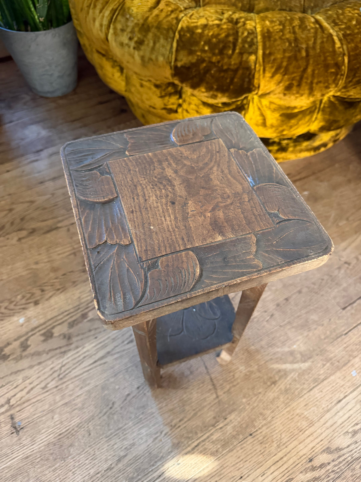 Small Cute Hand Carved Wood Plant Stand