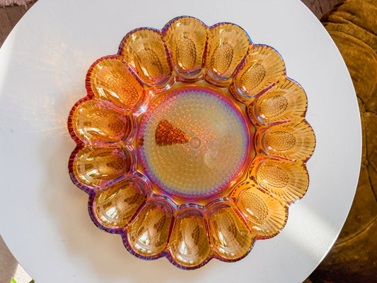 Indiana Carnival Marigold Devilled Egg Glass Tray