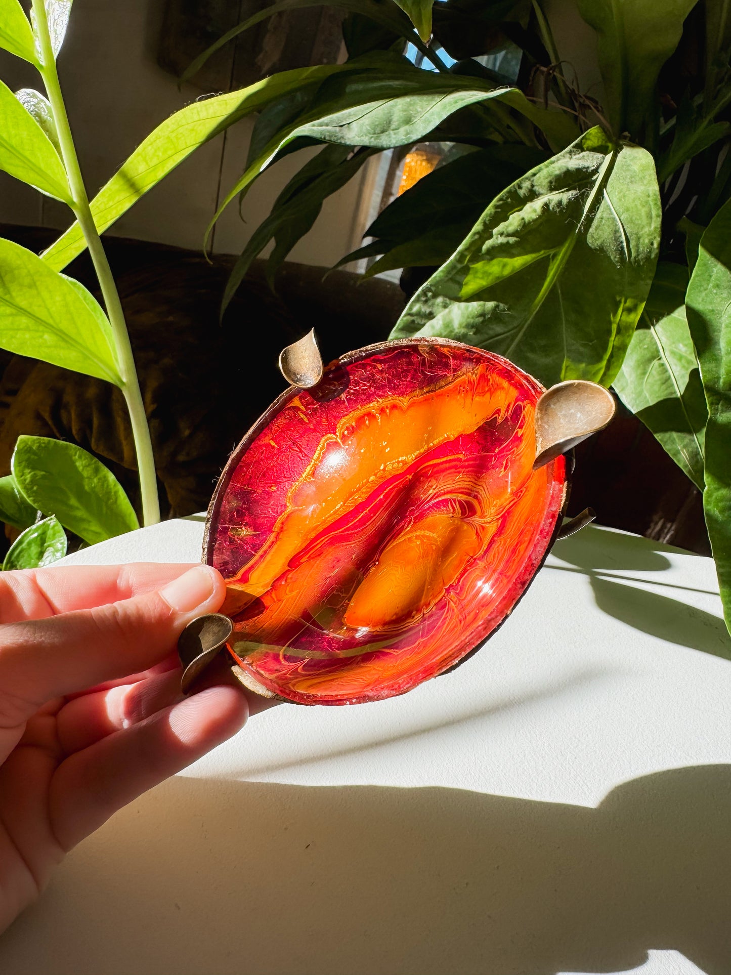 Marbled Orange & Red with Brass Detail Ashtray