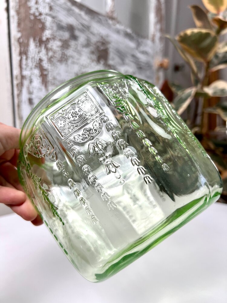 Vintage Green Uranium Depression Glass Cookie Jar