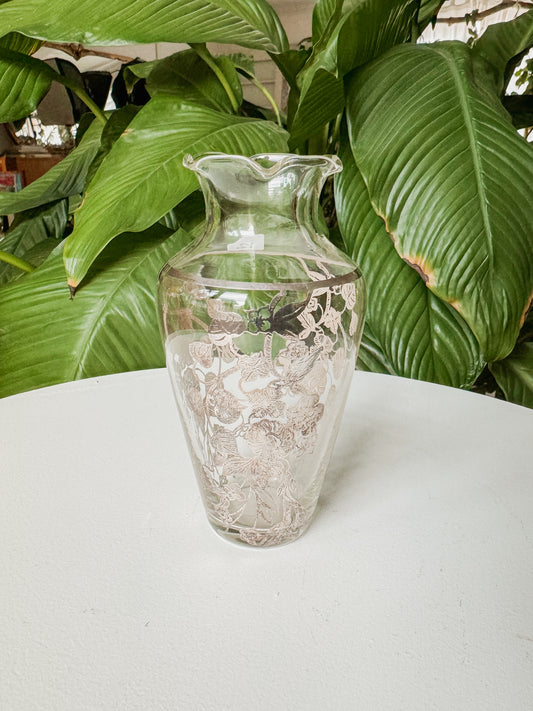 Silver Floral Overlay Vase