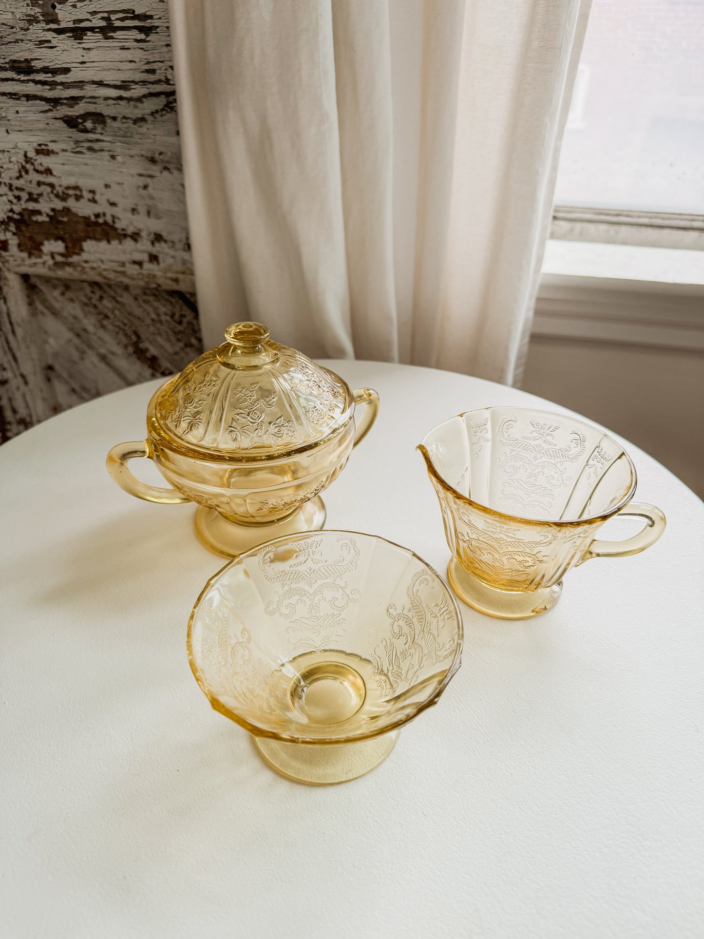 Yellow Depression Glass Creamer Set