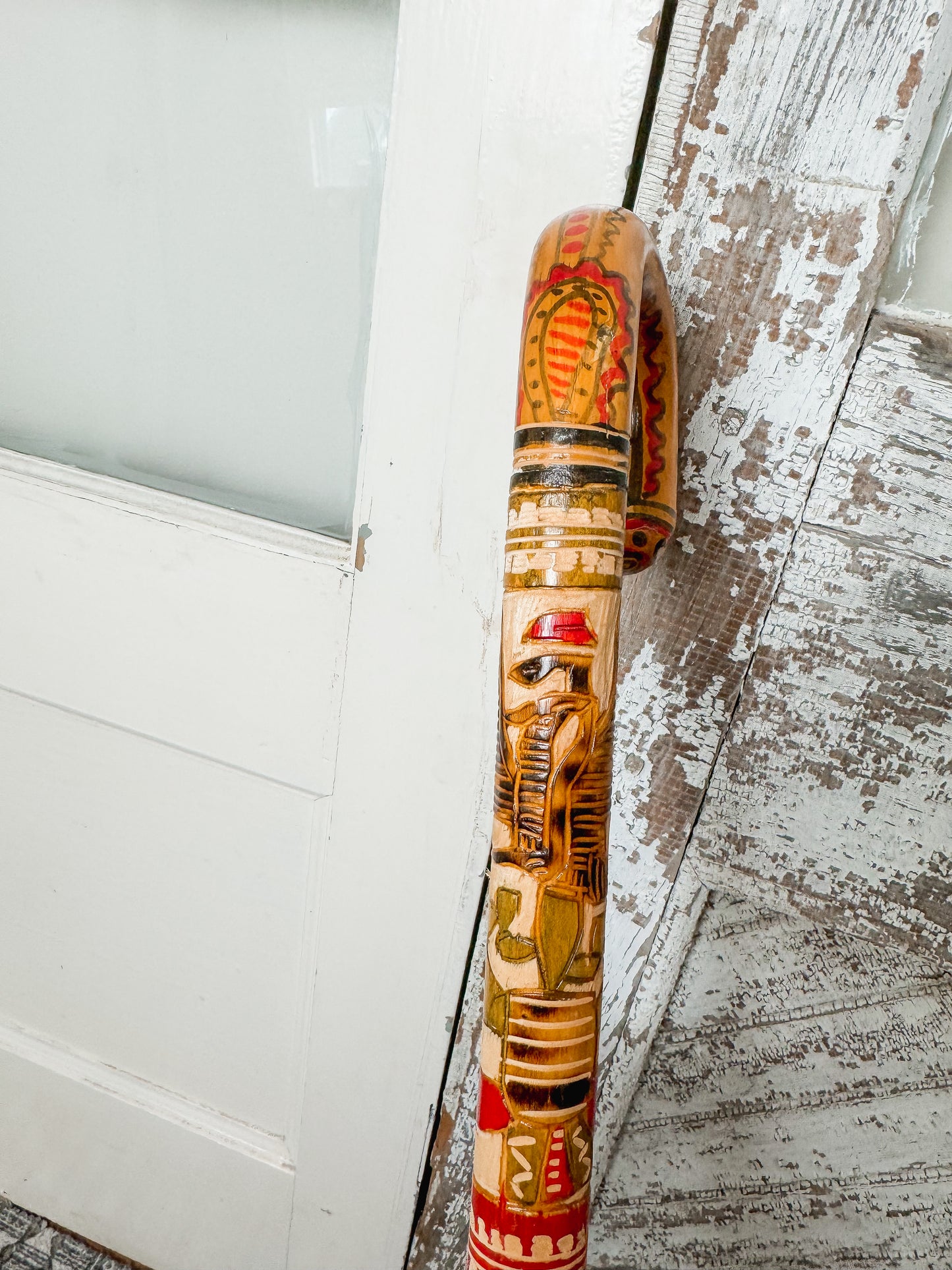 Nana & Papa Collection: Aztec Folk Art Carved Wood Walking Stick