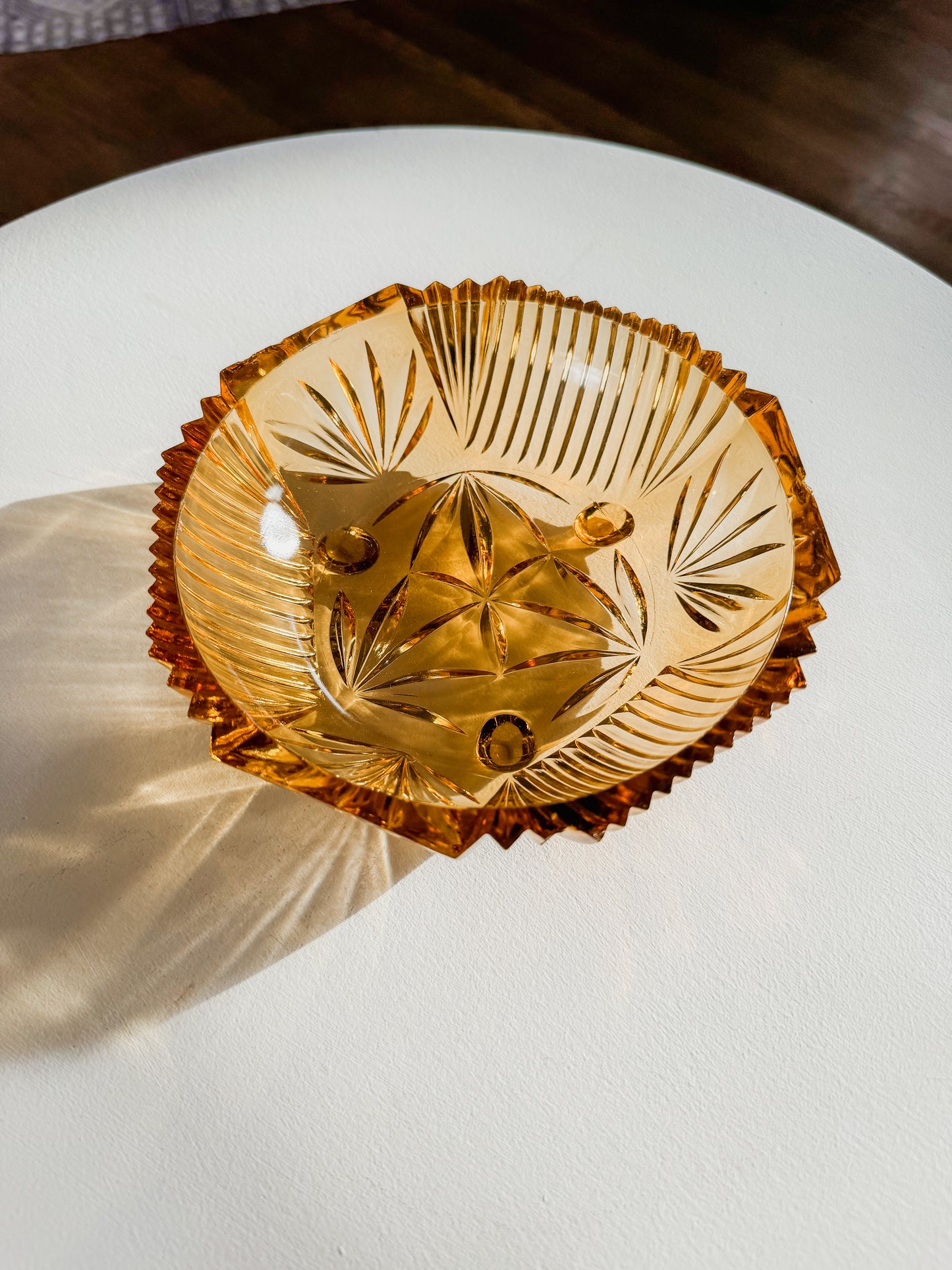 Amber Pressed Glass Bowl