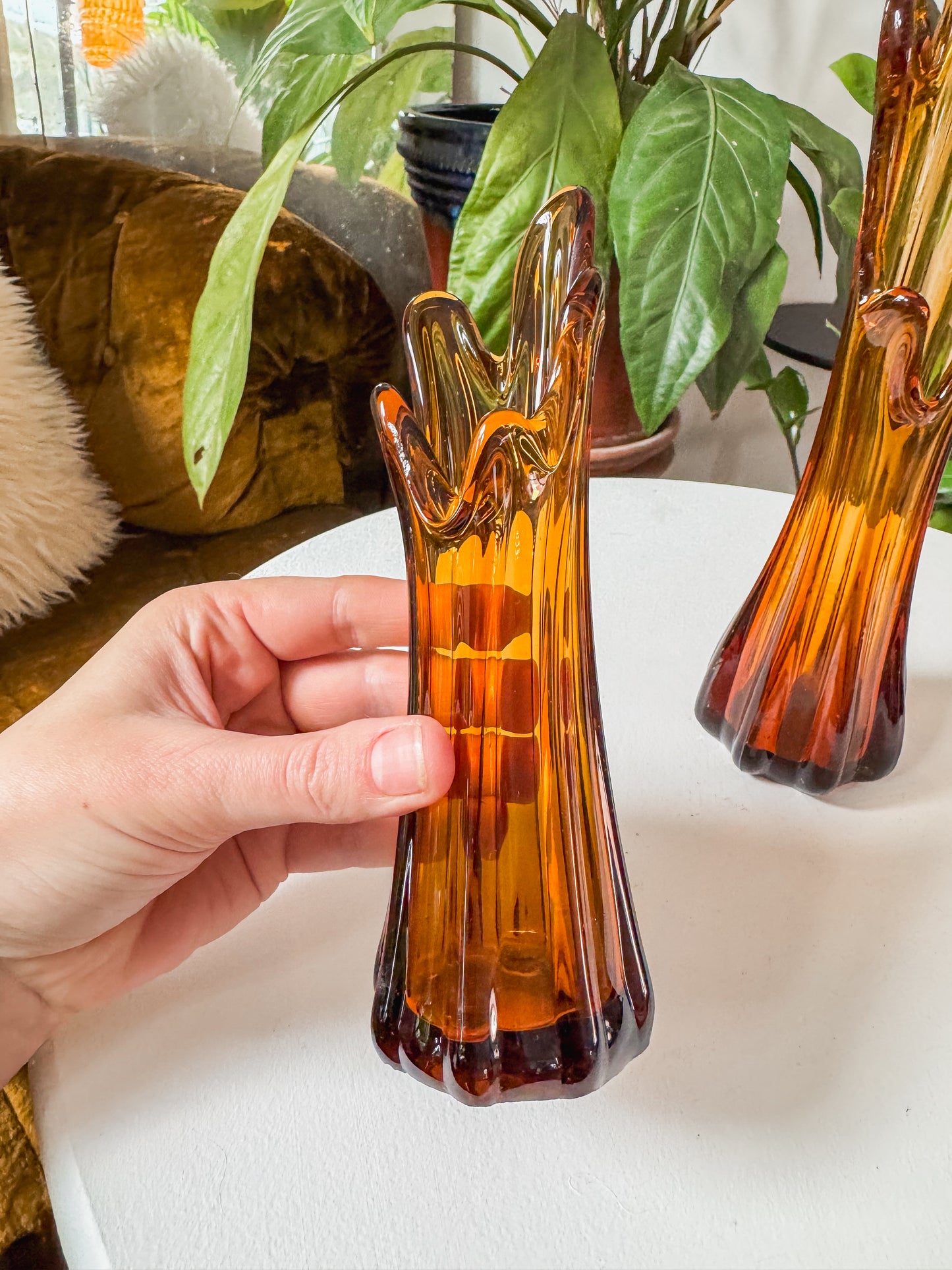 Amber Glass Swung Vases