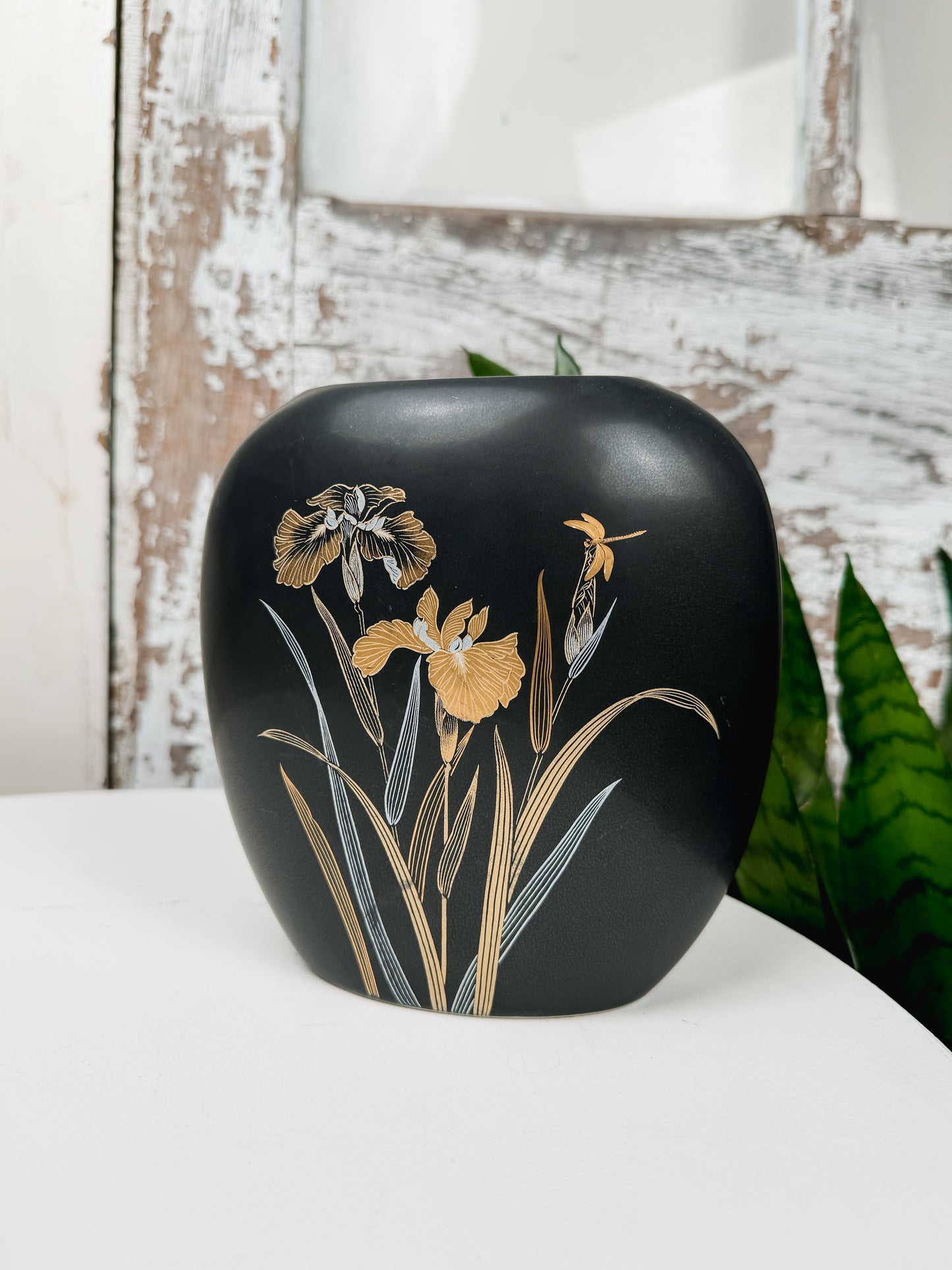 Yamaji Japan Iris Matte Black Vase with Gold Details