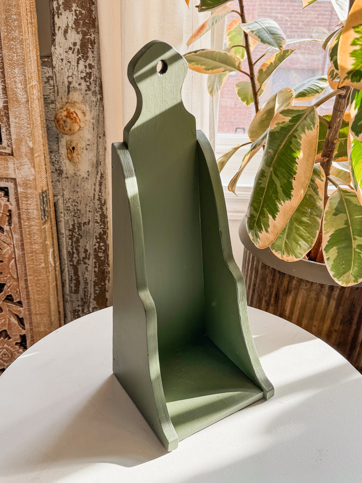 Olive Green Wooden Towel Holder