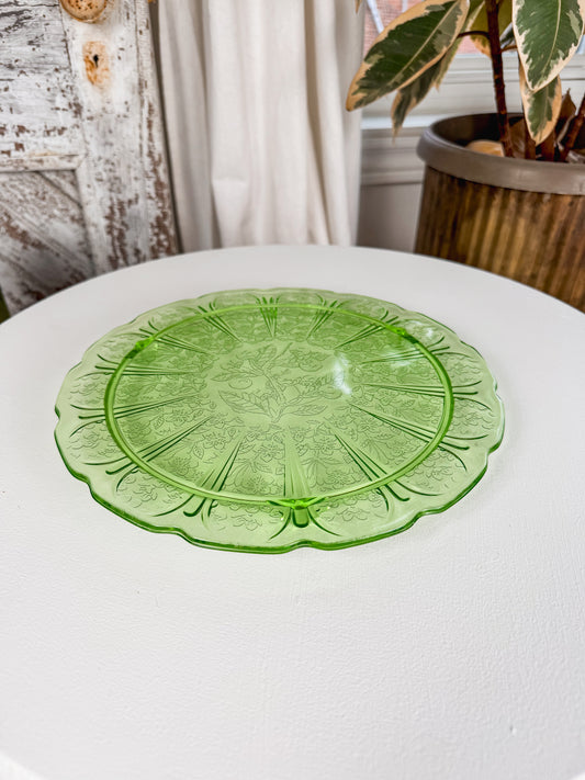 1930s Jeanette Uranium Glass Cake Plate