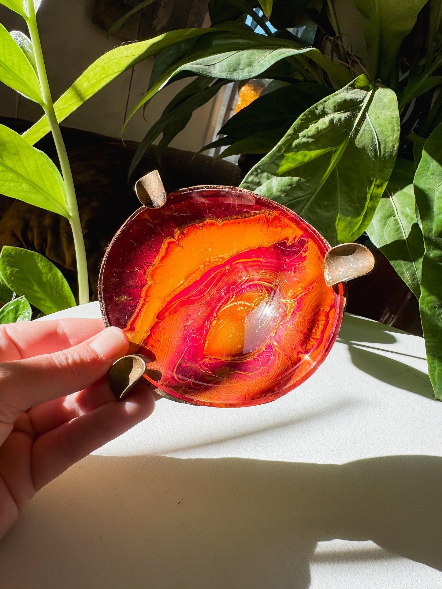 Marbled Orange & Red with Brass Detail Ashtray