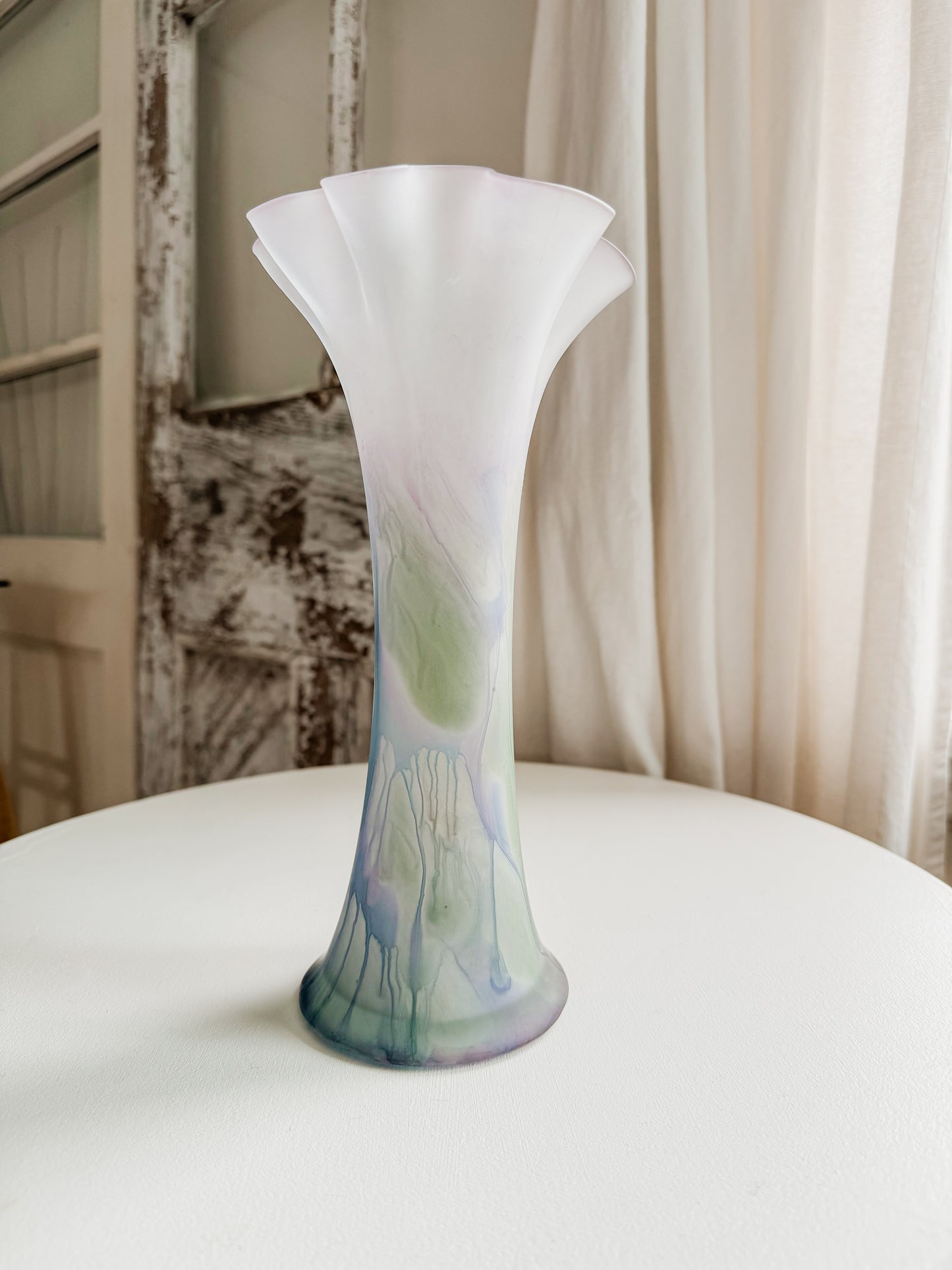 Hand Blown Ruffled Art Deco Vase