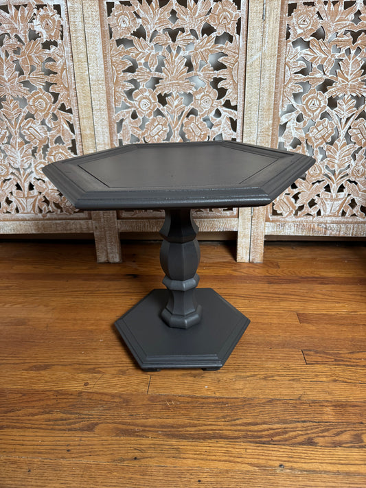 Refinished Dark Grey Hexagon Side Table