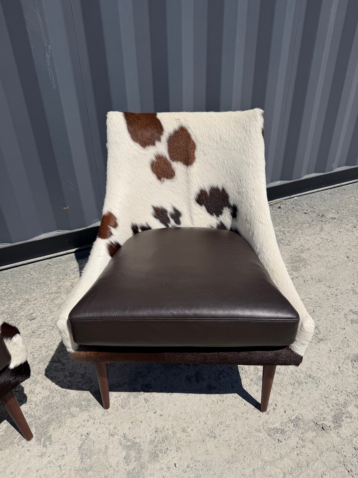 Custom Cowhide & Leather Accent Chairs (Pair)