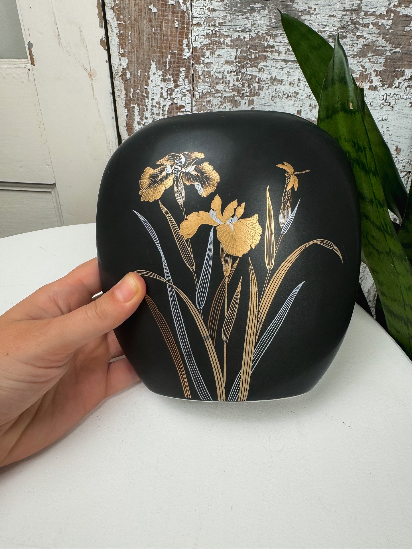 Yamaji Japan Iris Matte Black Vase with Gold Details