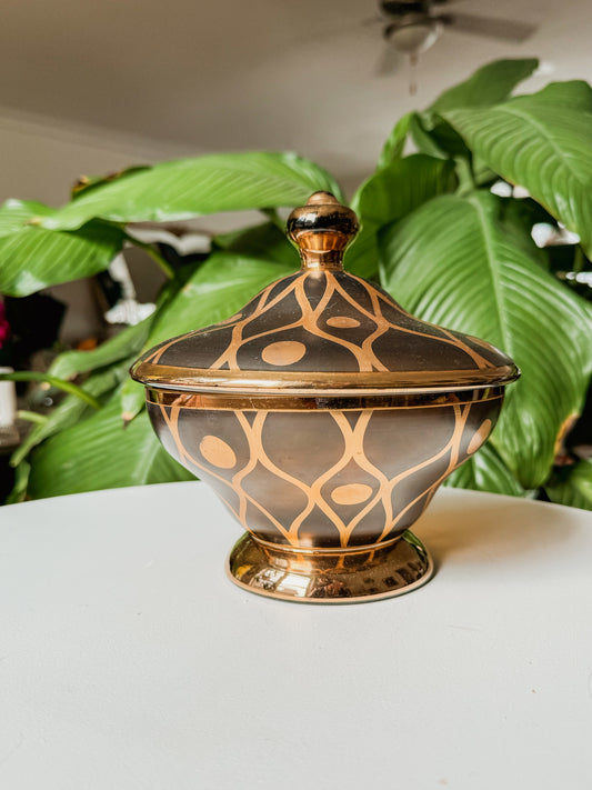 Art Deco Smokey & Gold Glass Jar
