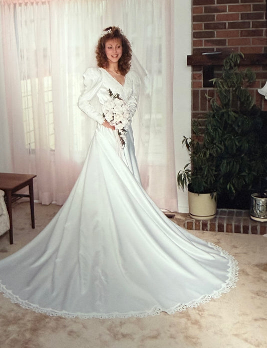 Vintage 1980s Wedding Dress with Long Train