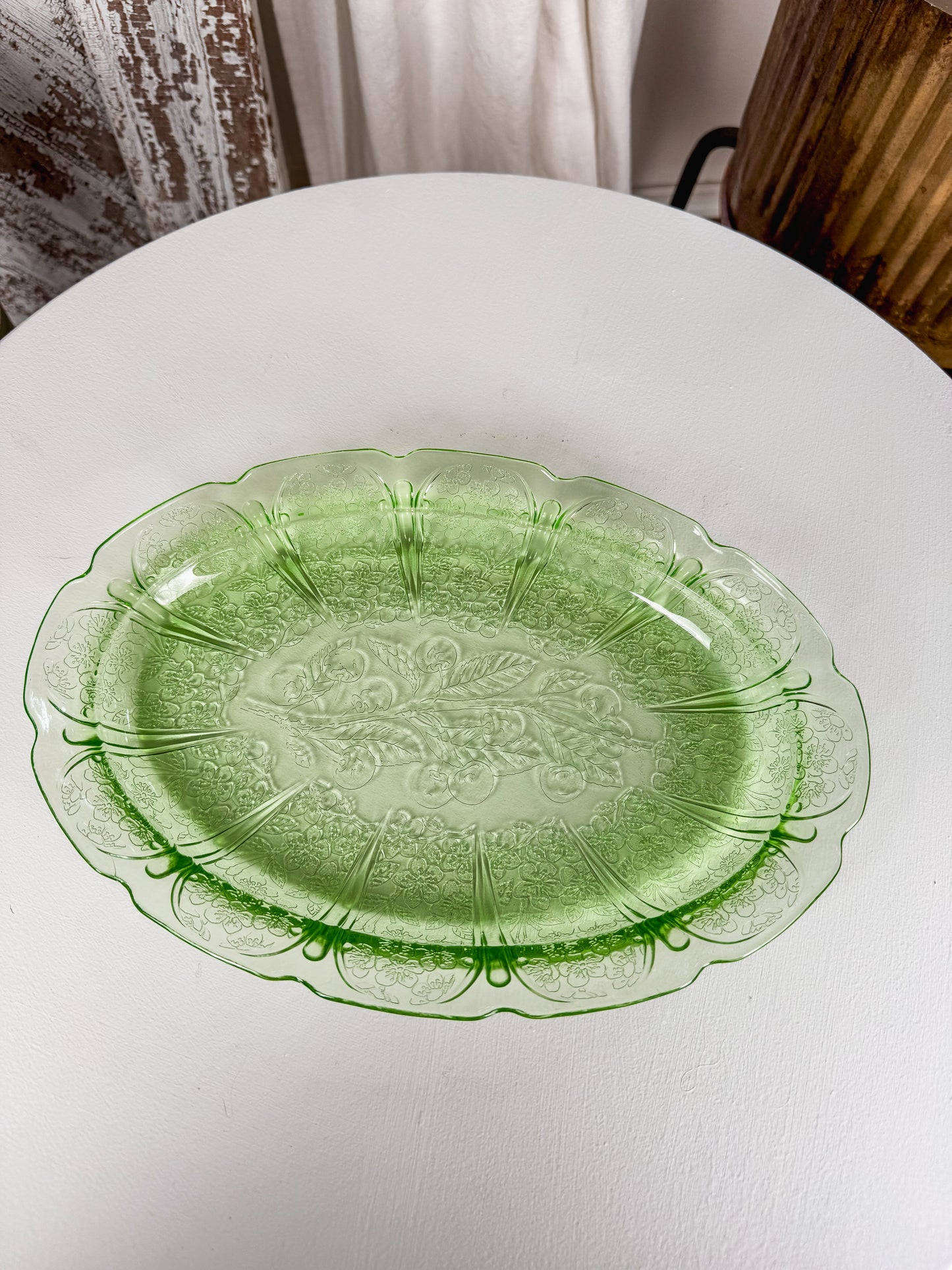 1930s Jeanette Uranium Glass Oval Tray