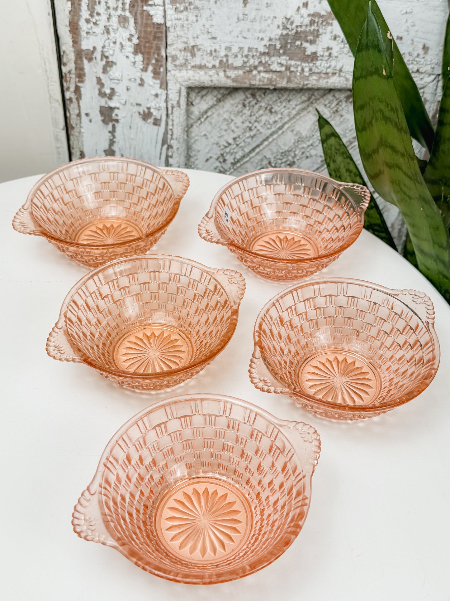 1930s Pink Art Deco Pressed Glass Dessert Bowls