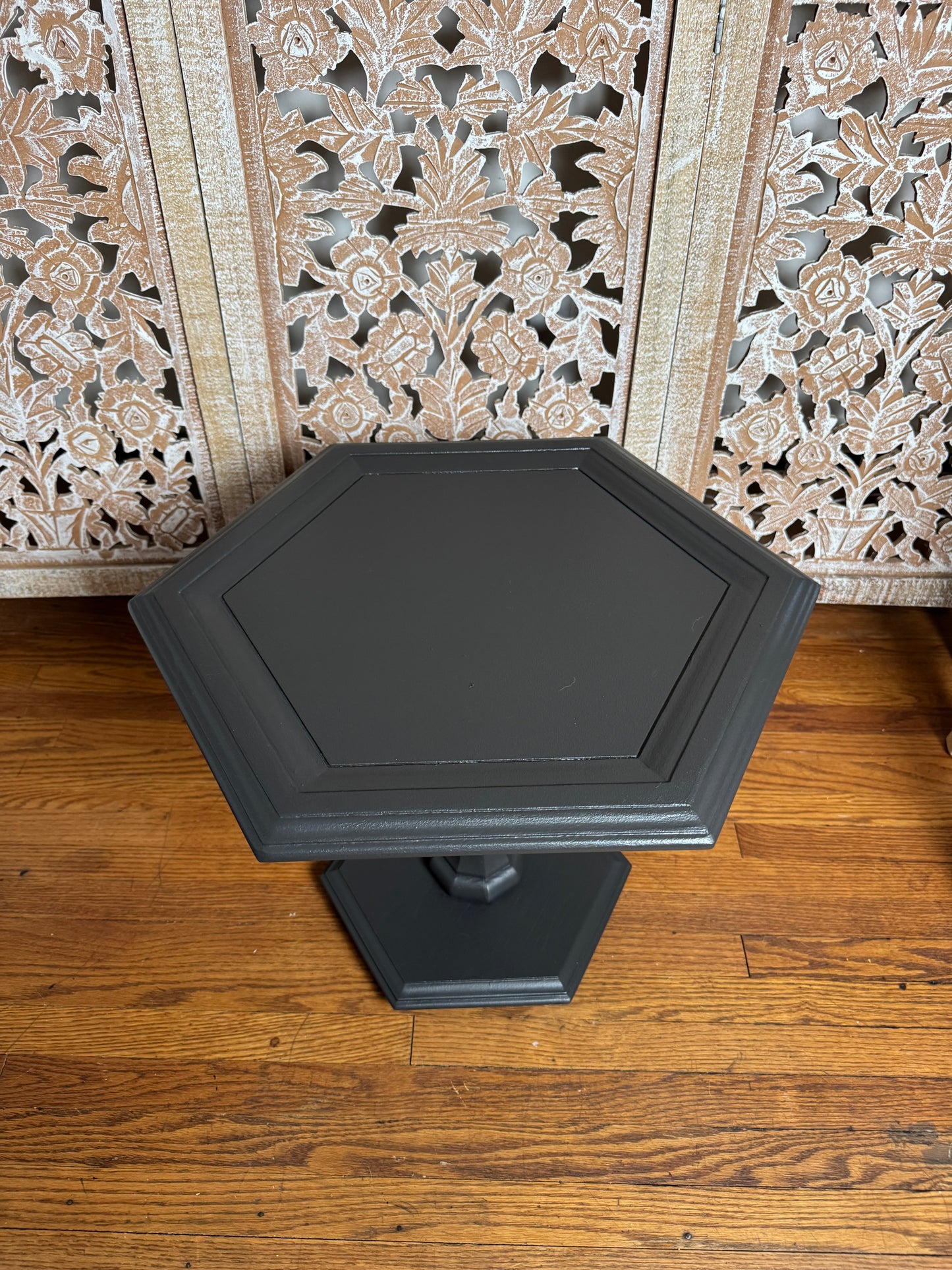 Refinished Dark Grey Hexagon Side Table