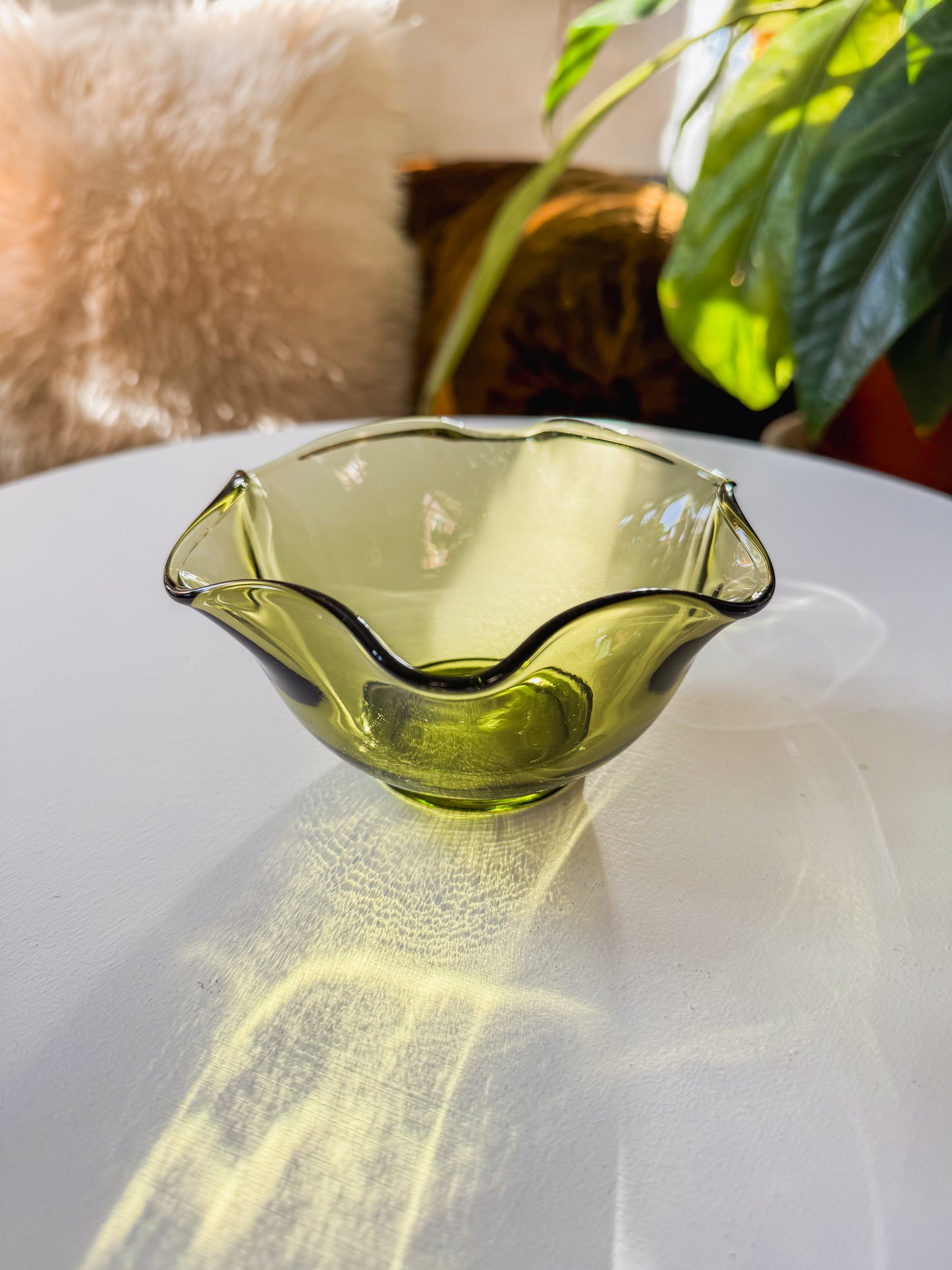 Olive Green Blown Glass Dish