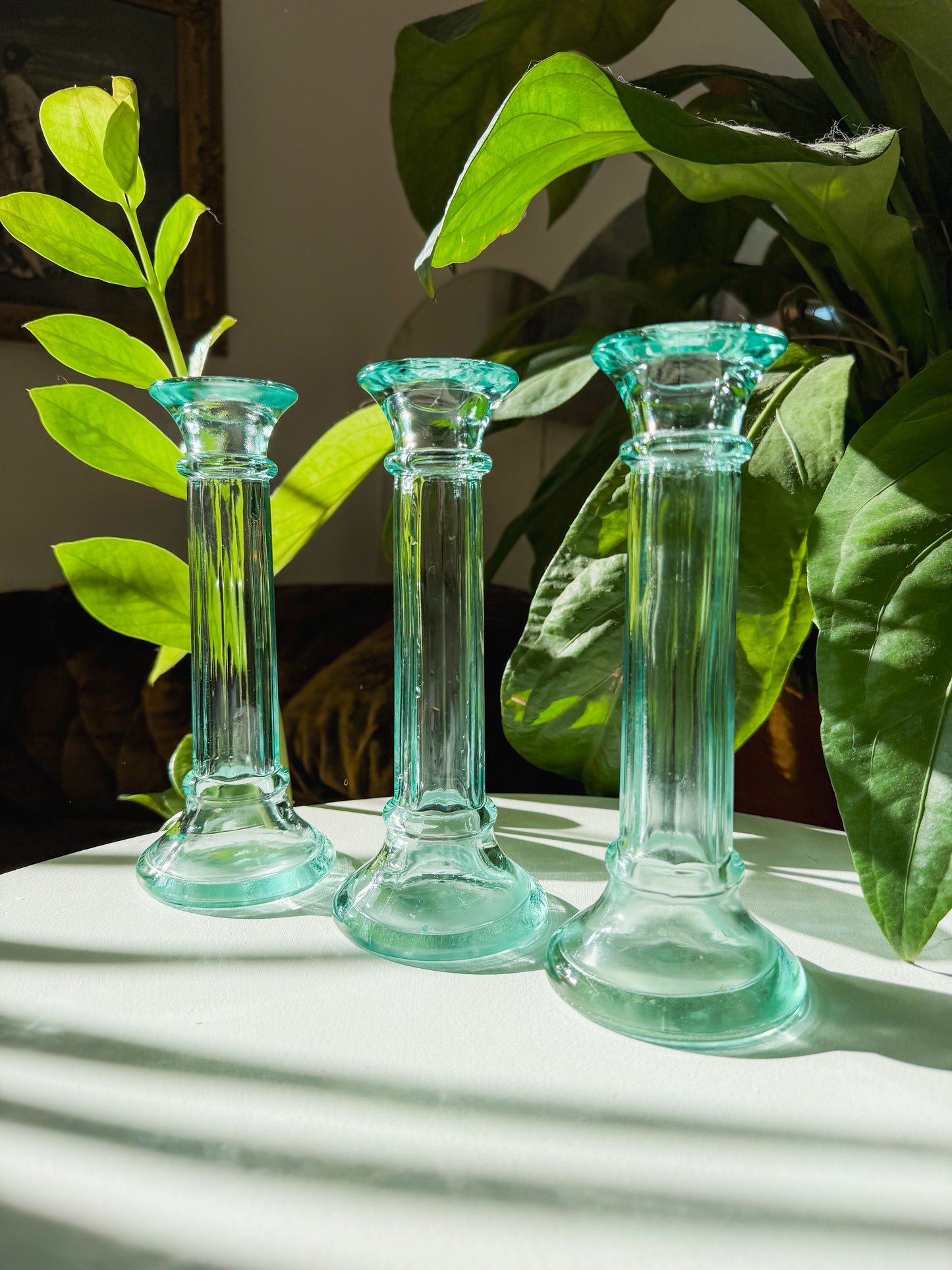 Aqua Glass Candle Holders