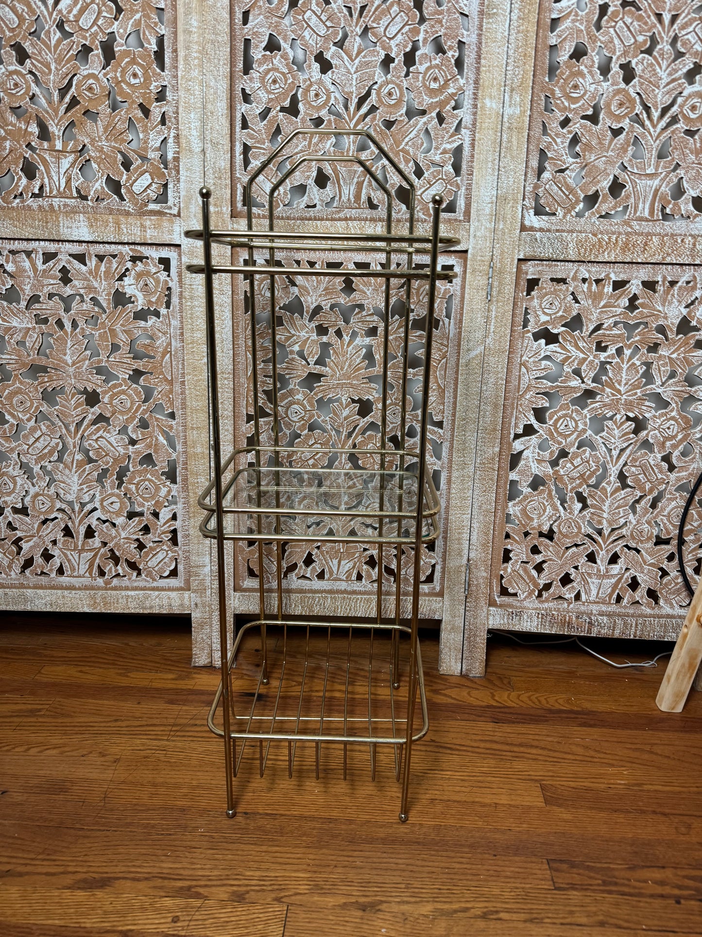 Hollywood Regency Brass & Glass Stand