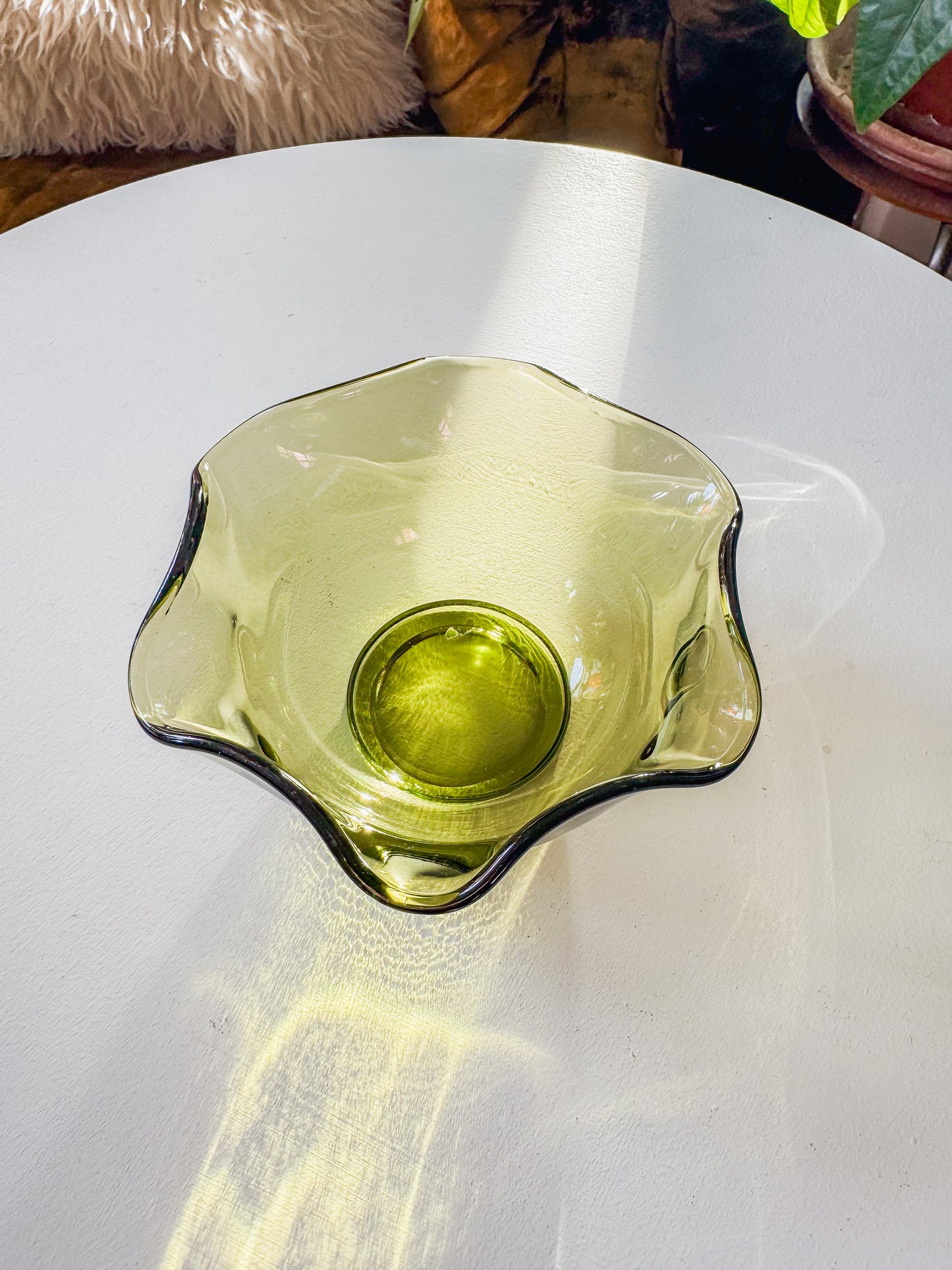 Olive Green Blown Glass Dish