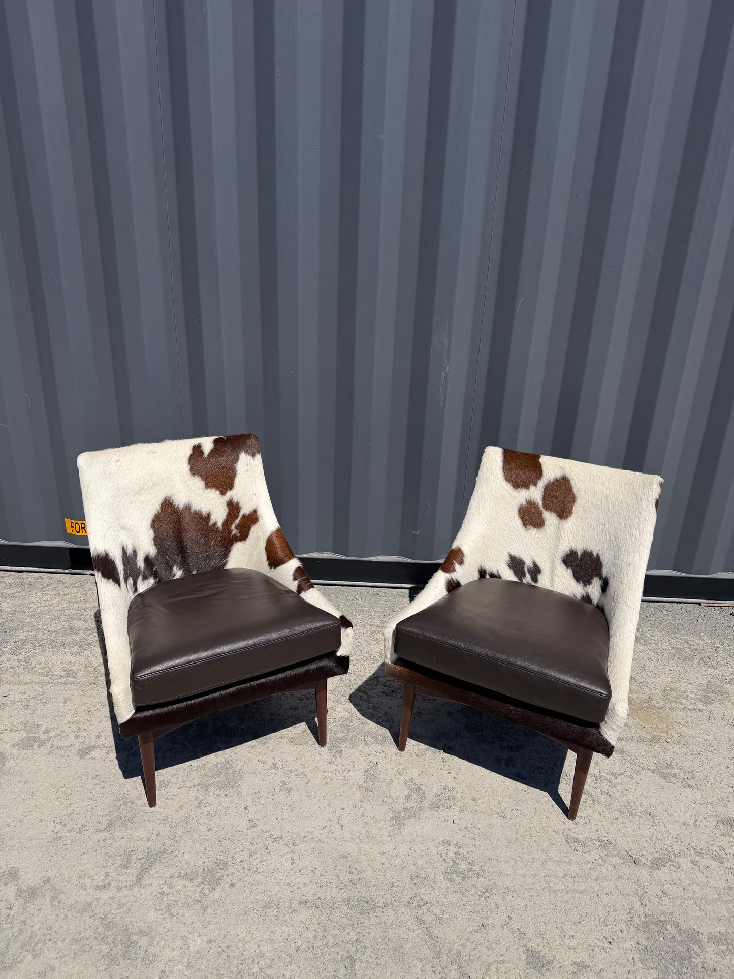 Custom Cowhide & Leather Accent Chairs (Pair)
