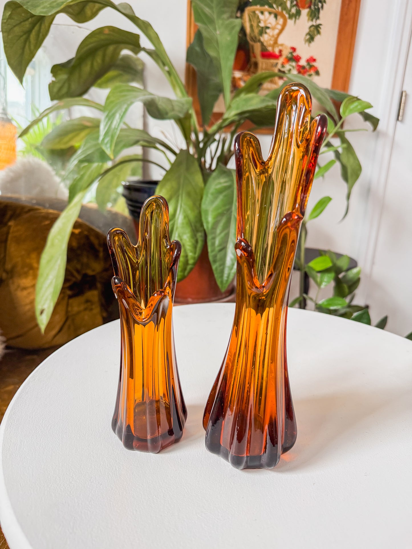 Amber Glass Swung Vases