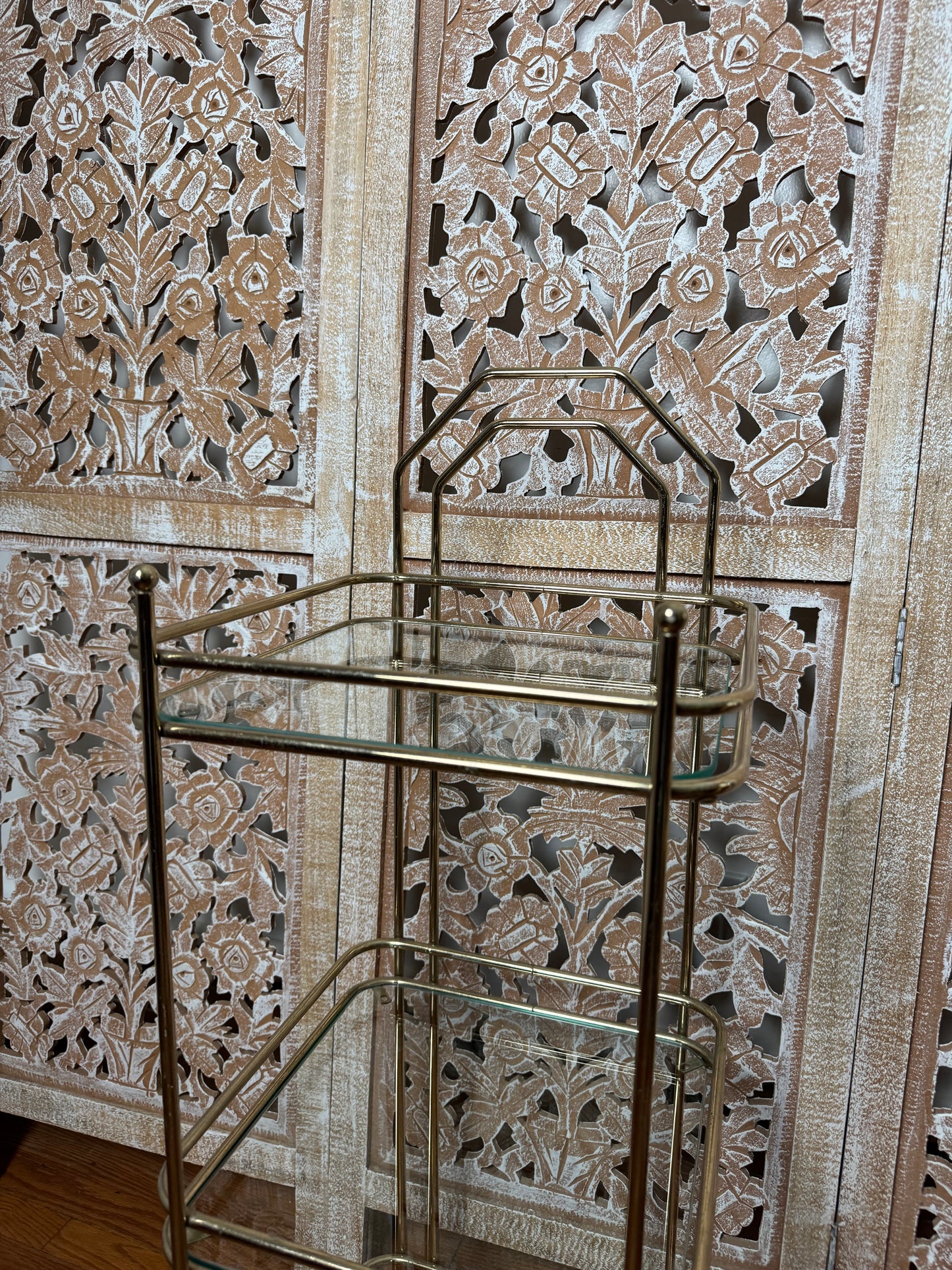 Hollywood Regency Brass & Glass Stand