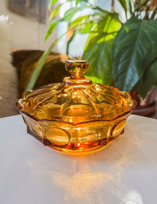 Fostoria Coin Amber Glass Candy Dish