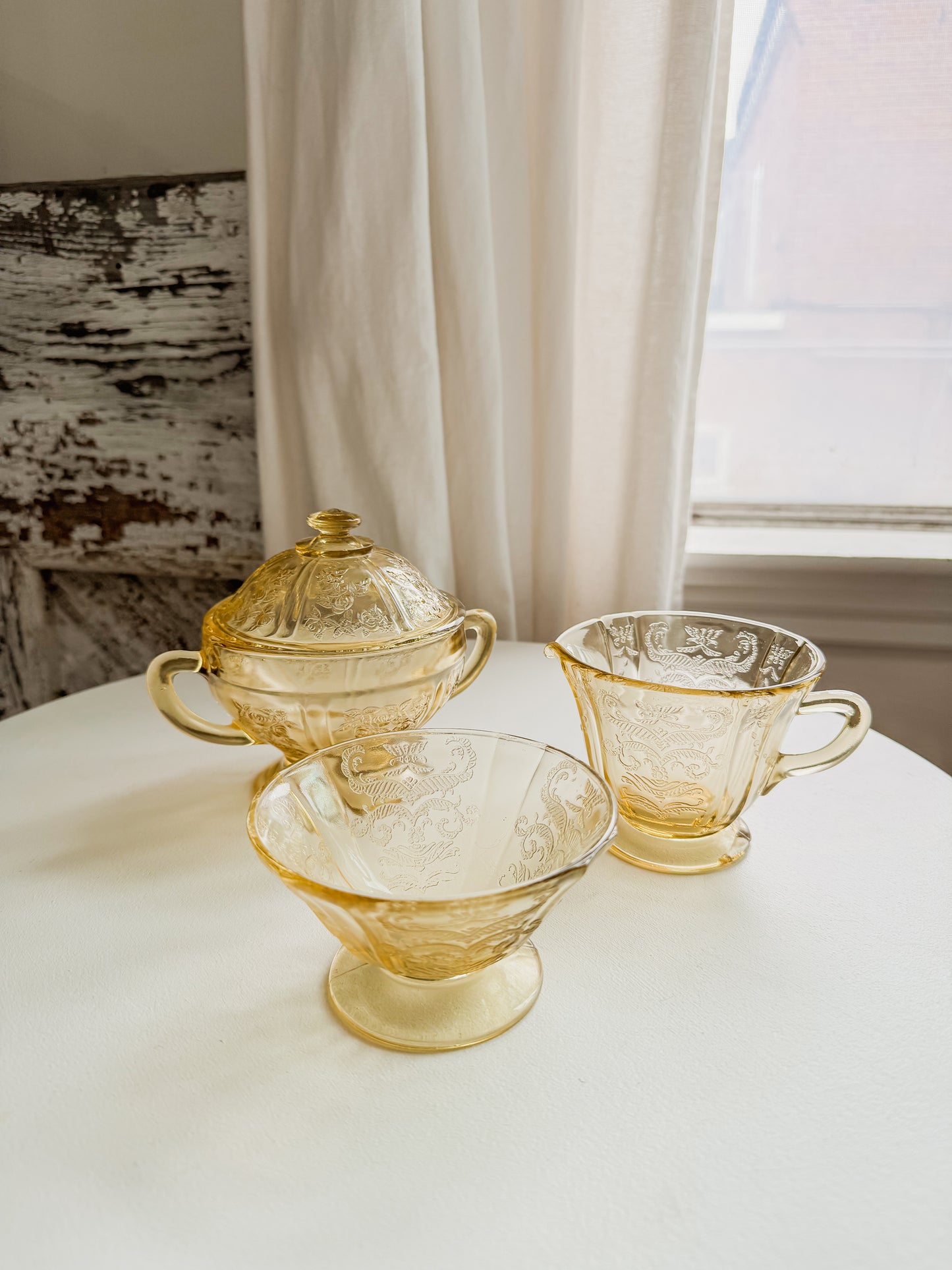 Yellow Depression Glass Creamer Set