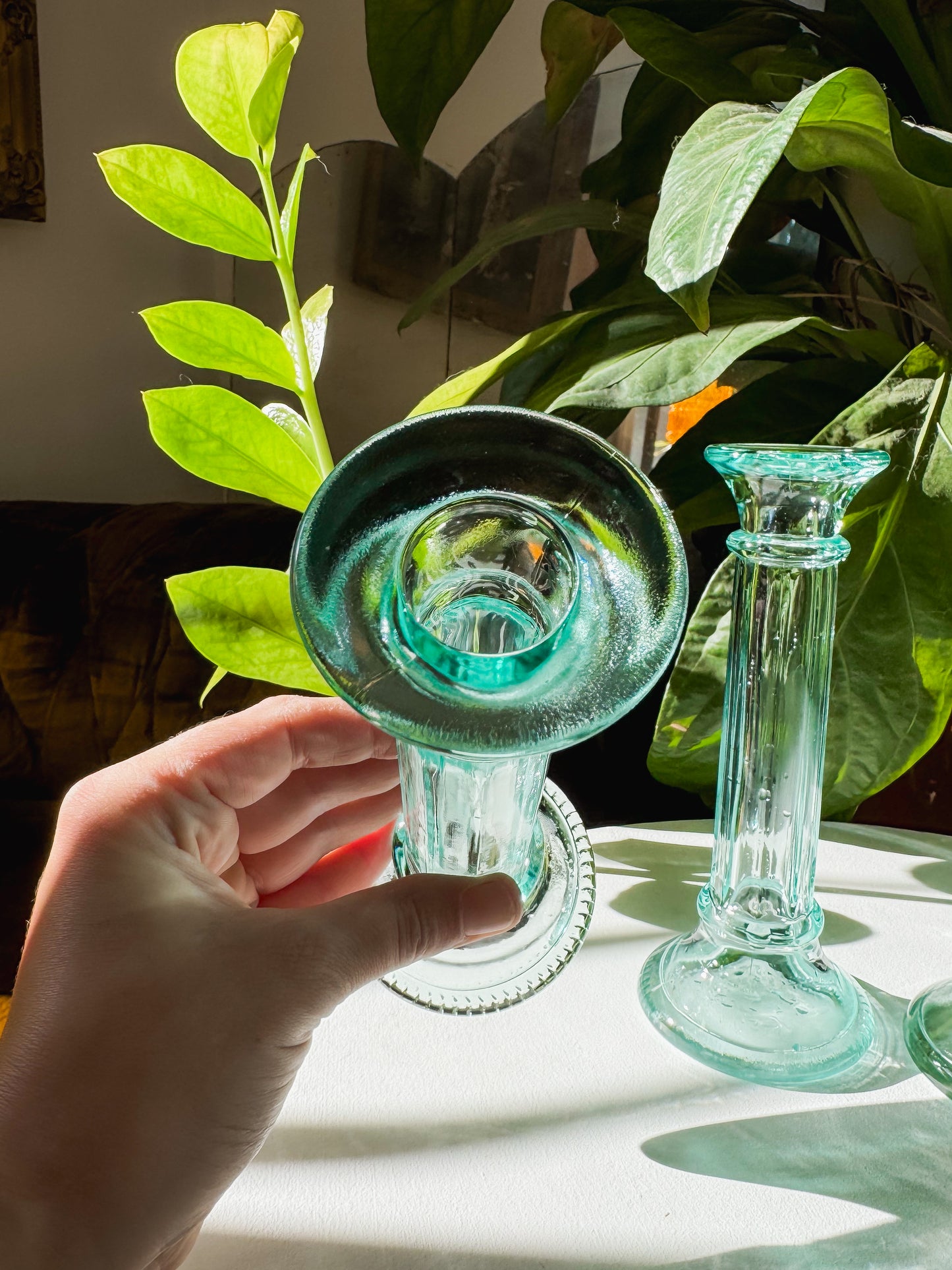 Aqua Glass Candle Holders