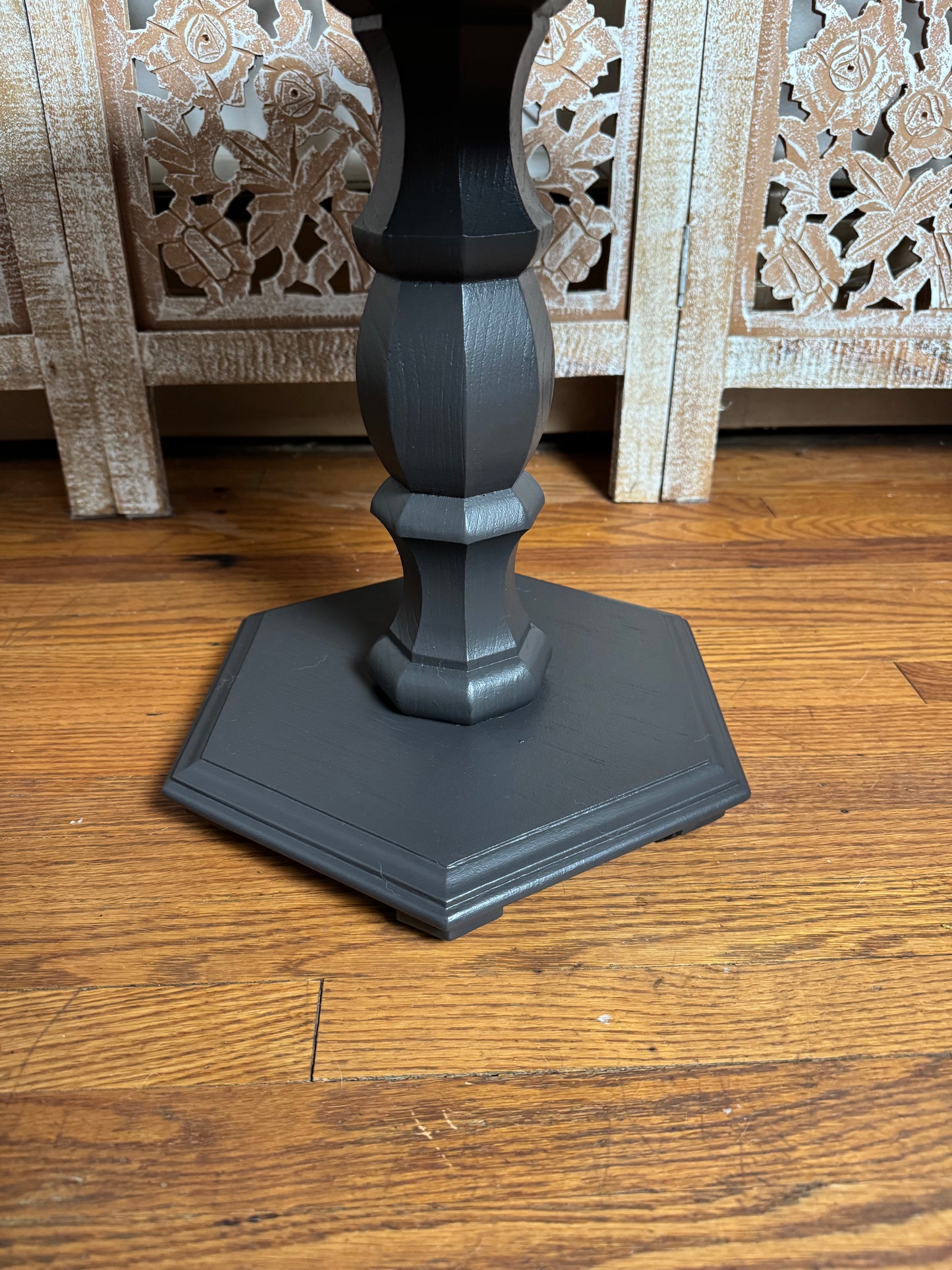Refinished Dark Grey Hexagon Side Table