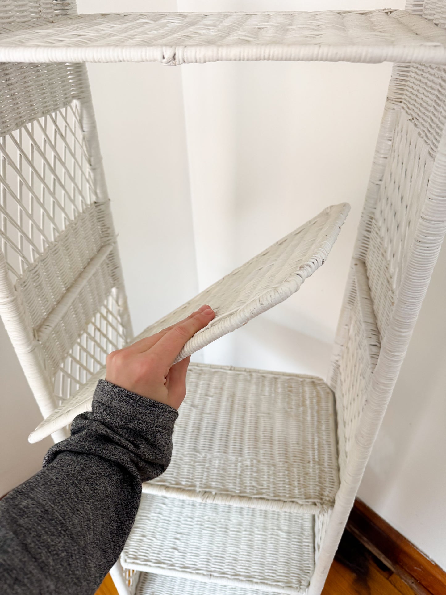 White Wicker Shelf with Removable Shelving