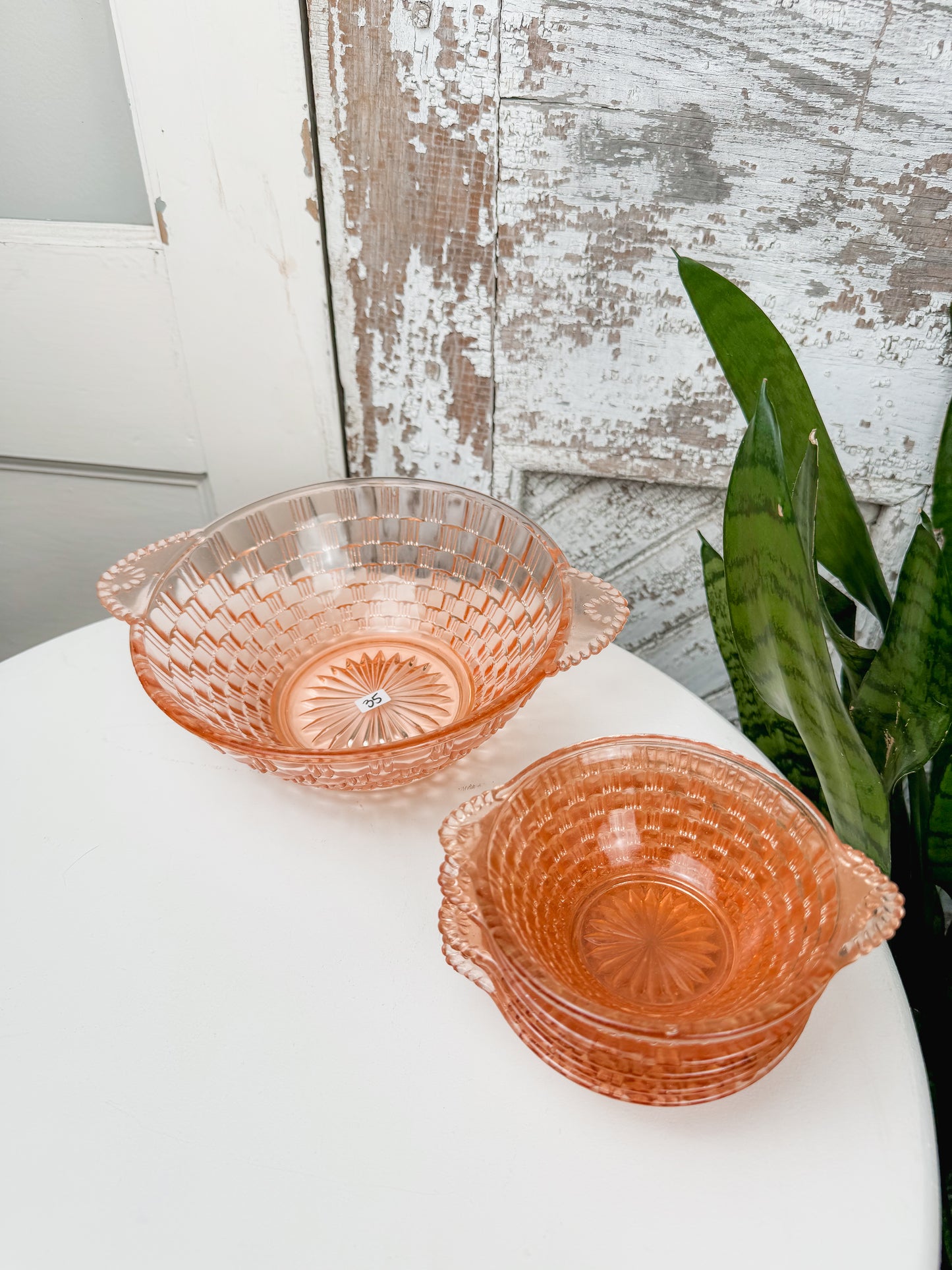 1930s Pink Art Deco Pressed Glass Dessert Bowls