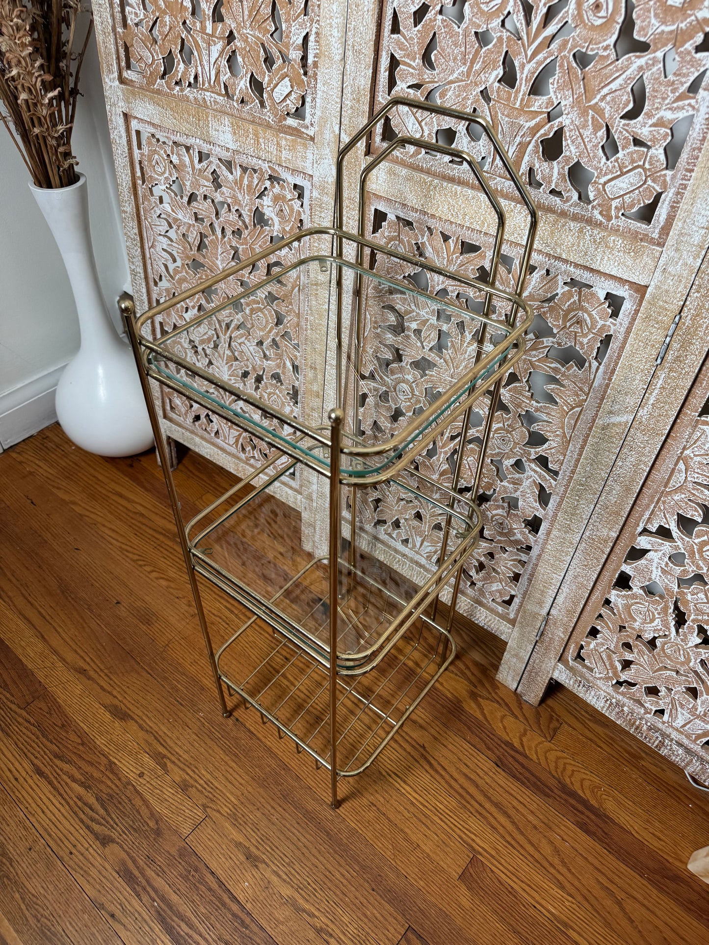 Hollywood Regency Brass & Glass Stand