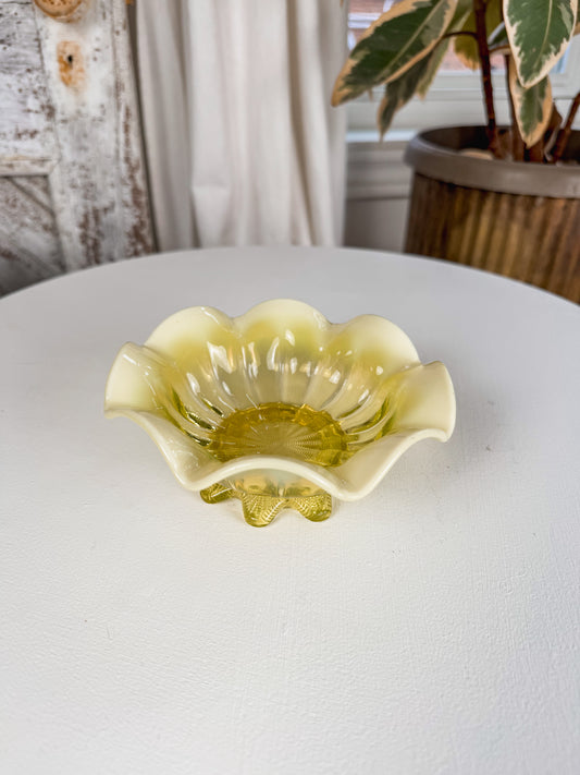 Yellow Opalescent Uranium Glass Dish