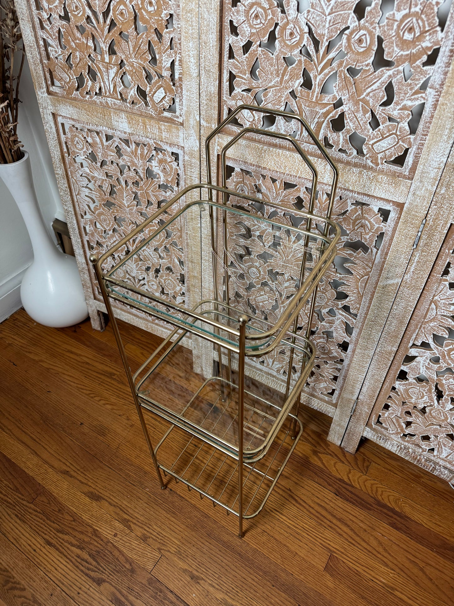 Hollywood Regency Brass & Glass Stand