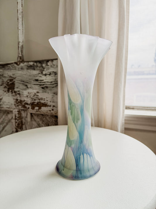 Hand Blown Ruffled Art Deco Vase