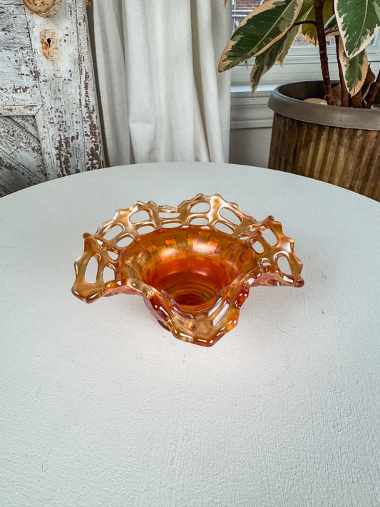 Fenton Marigold Carnival Weave Glass Bowl