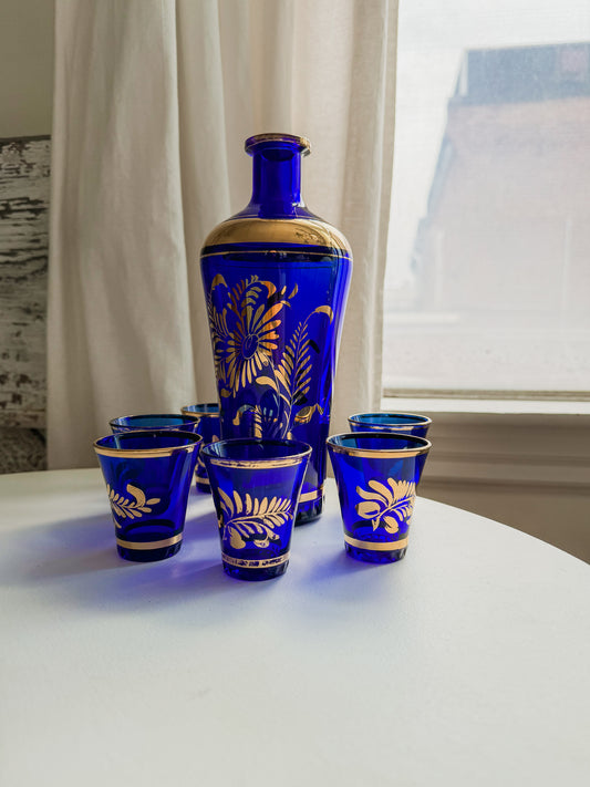 Cobalt & Gold Painted Decanter Set