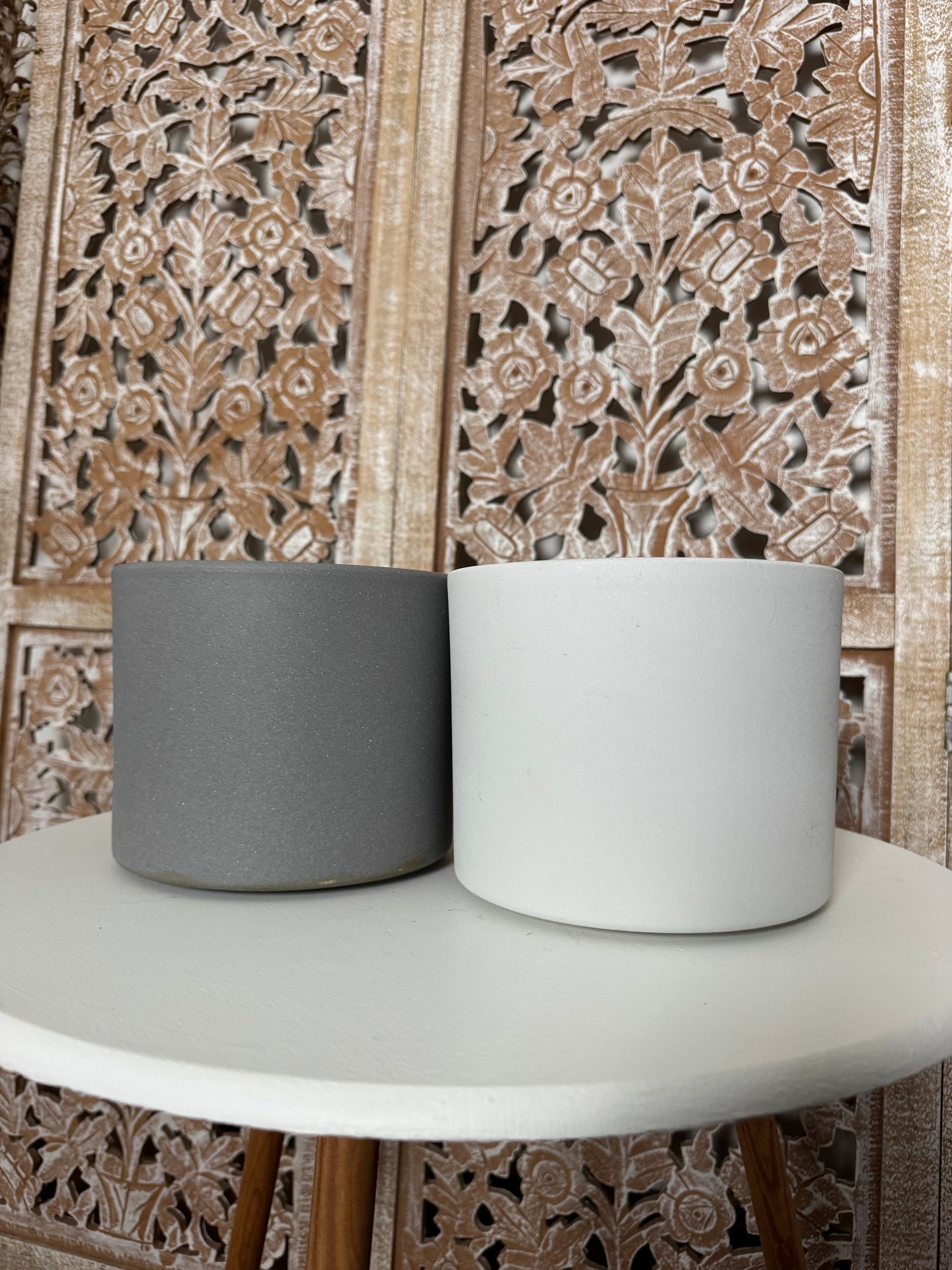 Ceramic Pot Covers in Gray + White