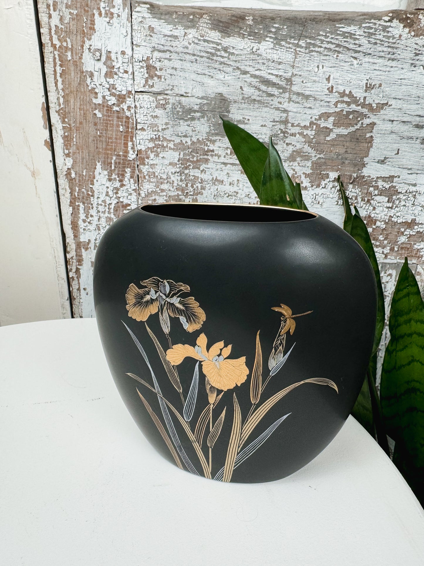 Yamaji Japan Iris Matte Black Vase with Gold Details