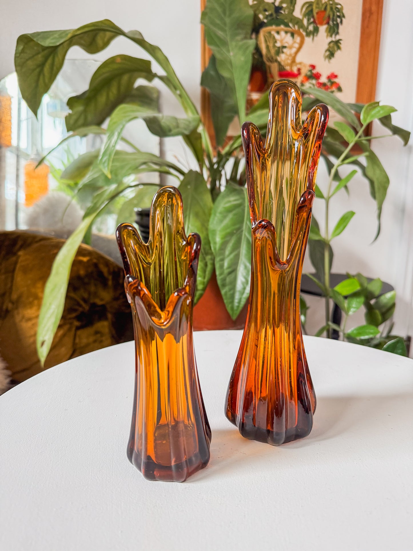 Amber Glass Swung Vases