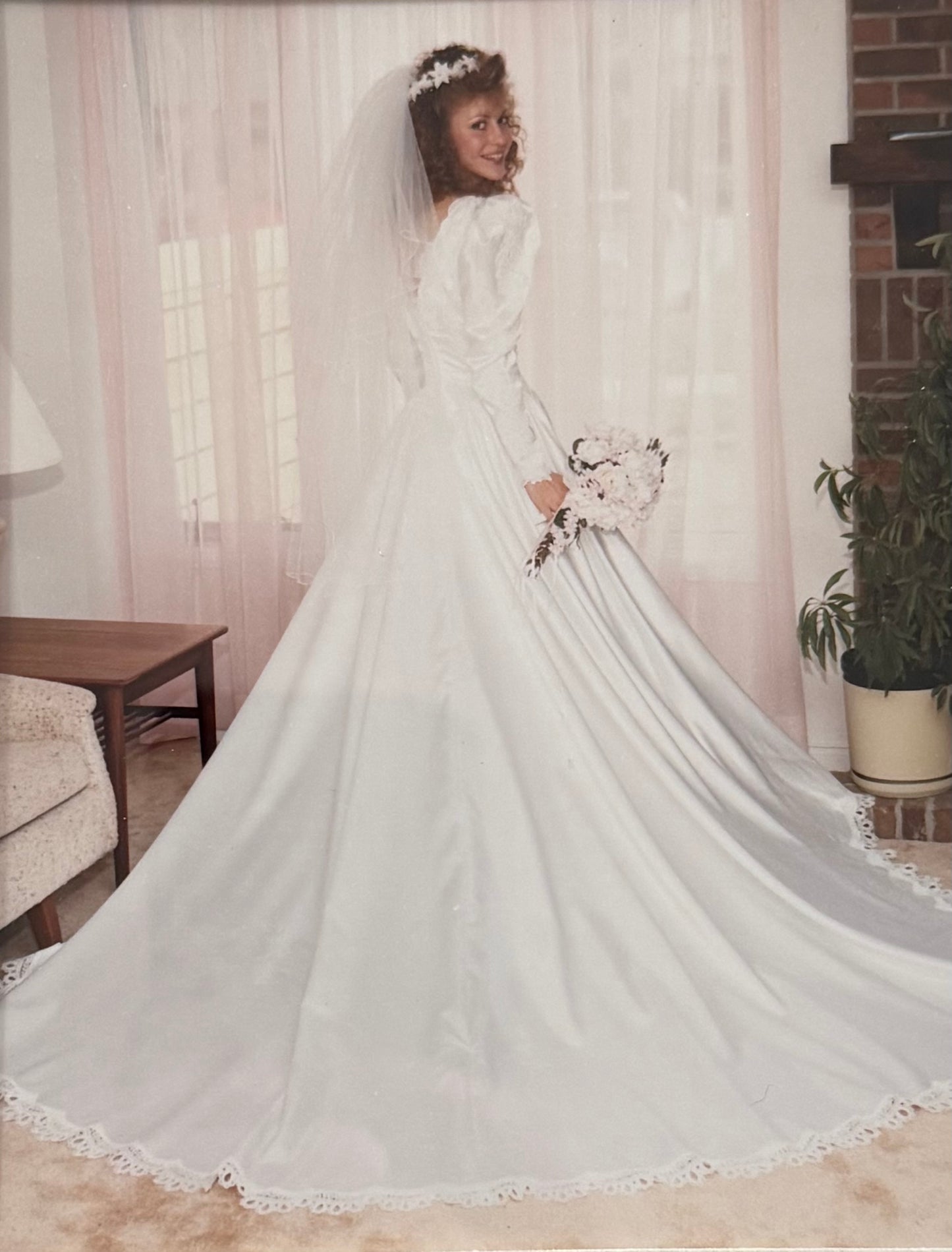 Vintage 1980s Wedding Dress with Long Train