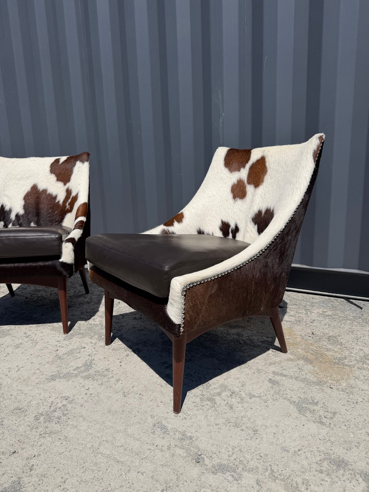 Custom Cowhide & Leather Accent Chairs (Pair)