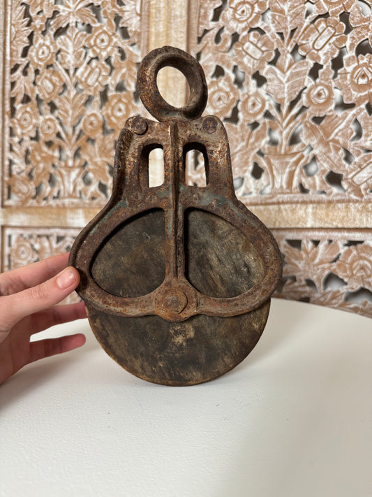 Antique Cast Iron & Wood Barn Pulley