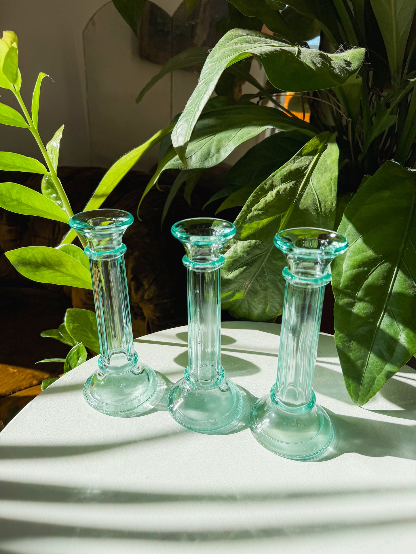 Aqua Glass Candle Holders