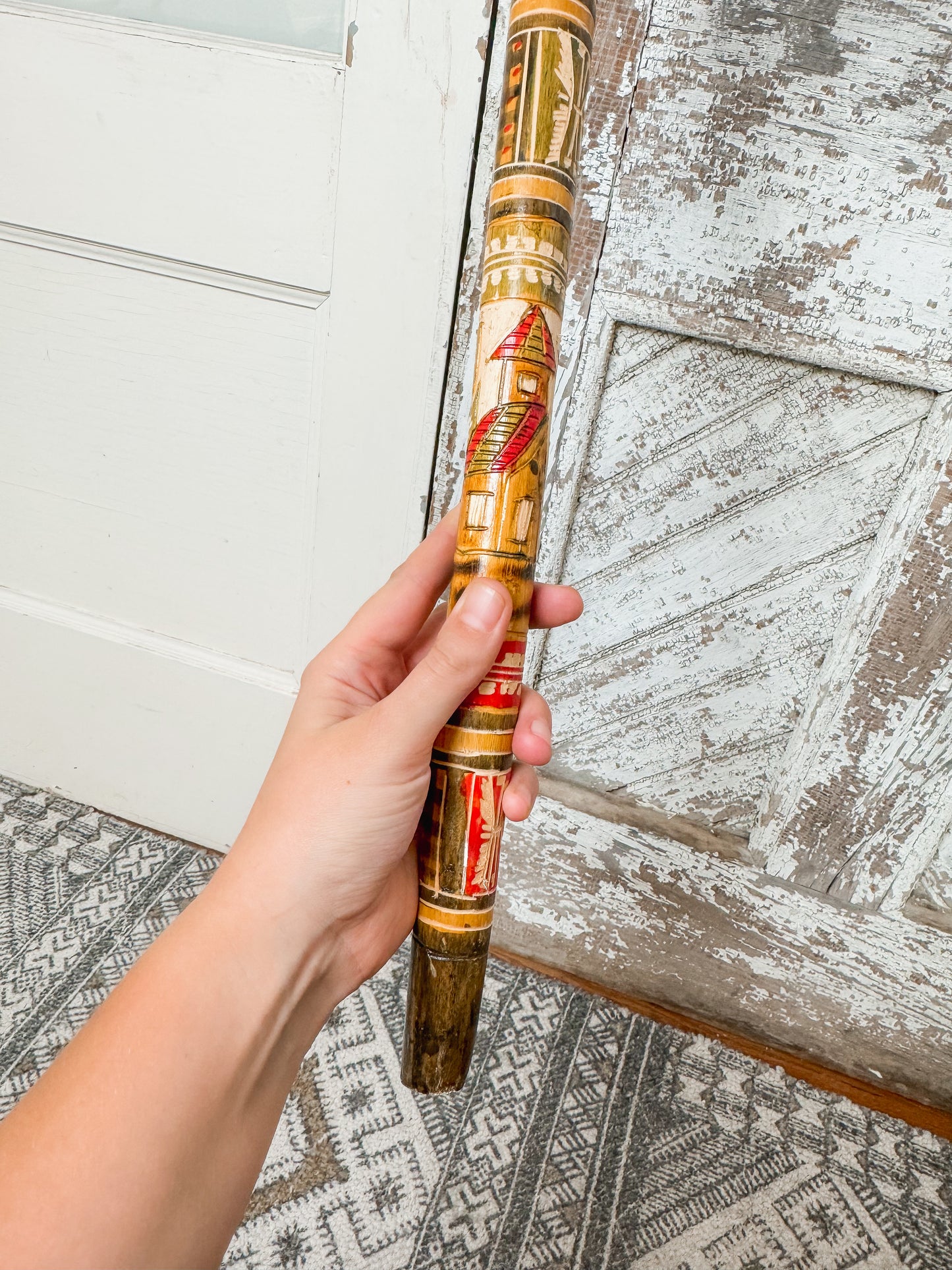 Nana & Papa Collection: Aztec Folk Art Carved Wood Walking Stick