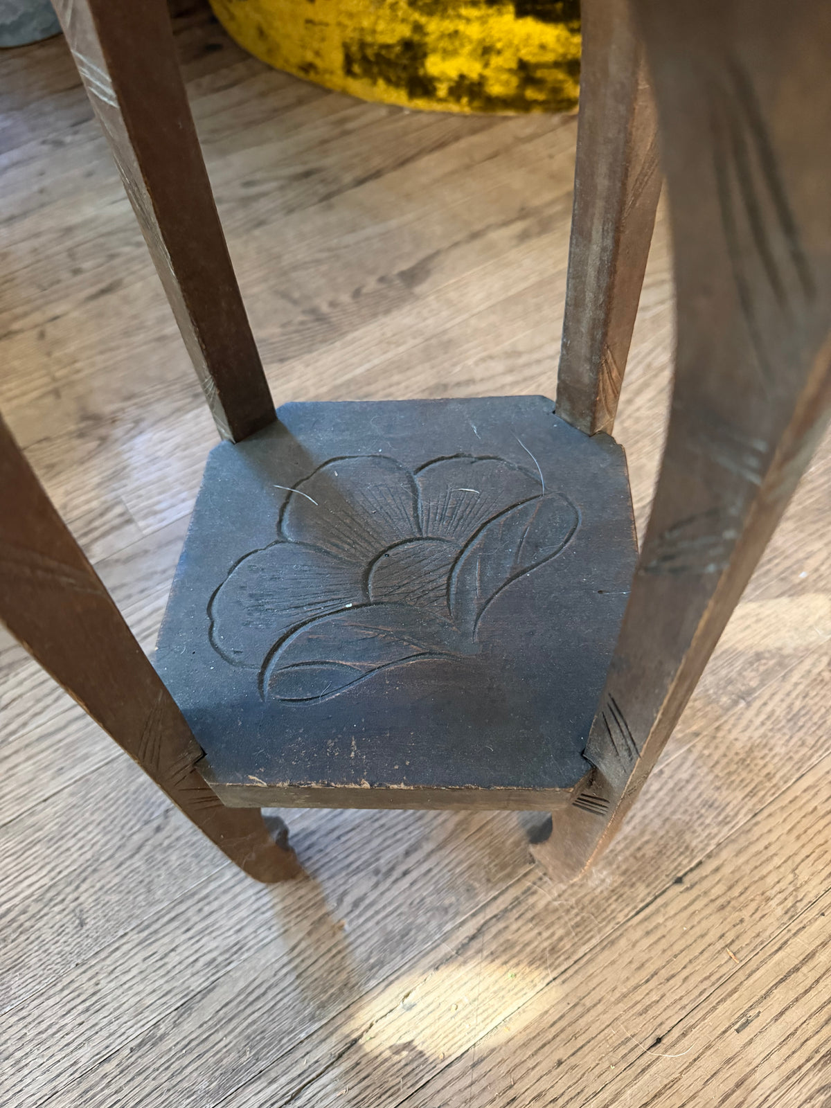 Small Cute Hand Carved Wood Plant Stand
